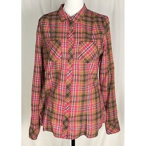 Guess Shirt Women Size L Multicolor Plaid Long Sleeve Snap‎ Button Blouse
